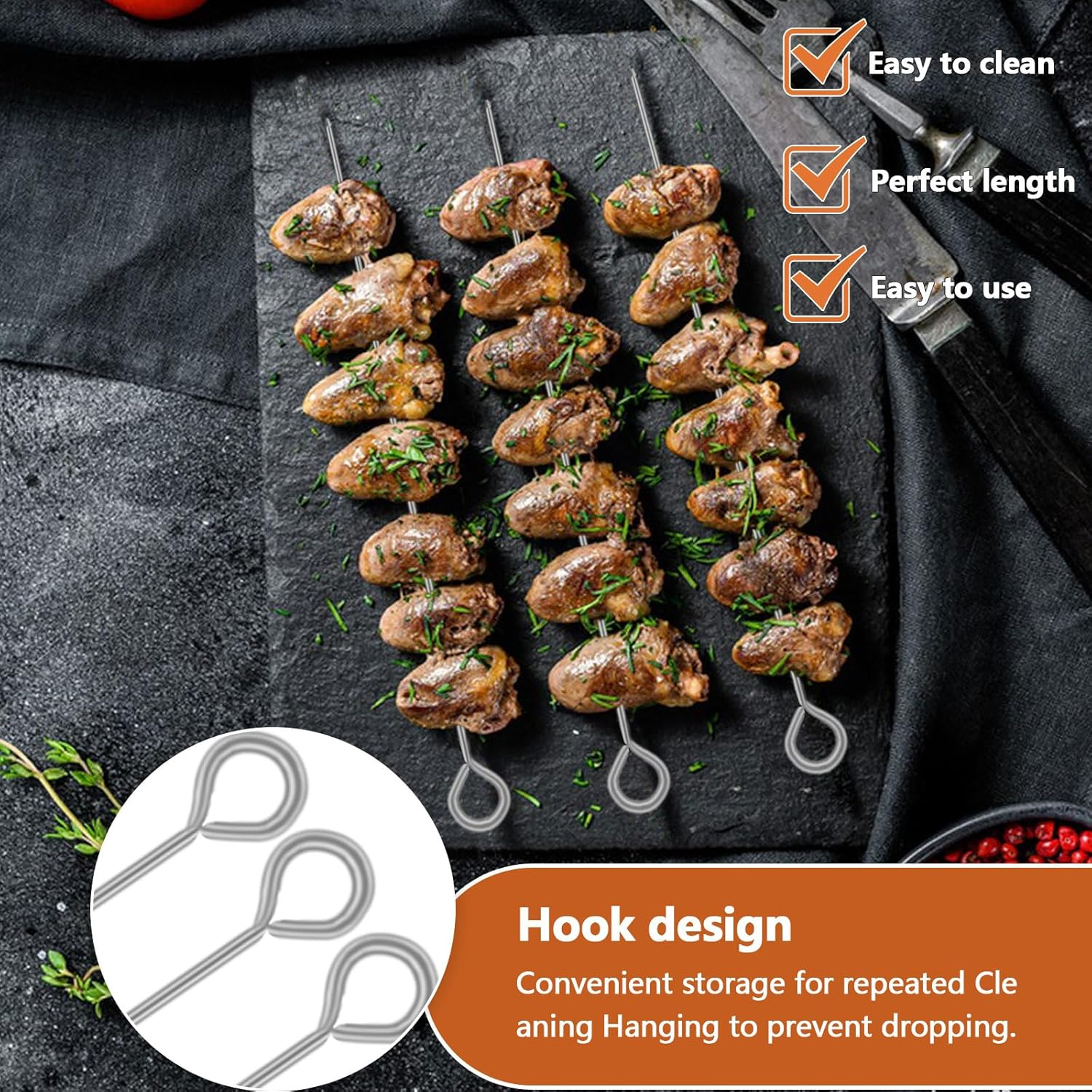 30Pcs Metal Skewers for Kabobs, Reusable Skewers for Grilling, Stainless Steel Kabob Skewers, Grill Skewers for Outdoor Grill (Silvery)