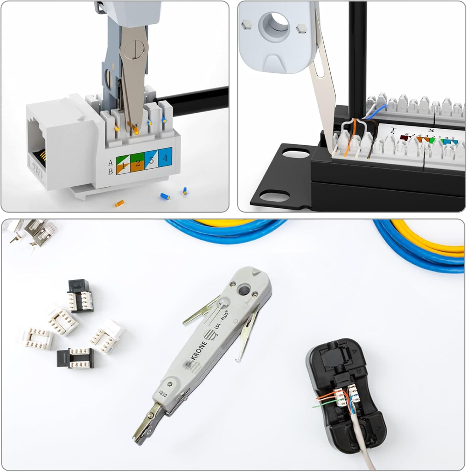 2PCS Punch down Tool, Multifunction Krone Type Idc/Network Wire Punch down Tool, Professional Telephone Impact Terminal Insertion LSA Mounting Tools Compatible with RJ45, Cat5, Cat5E, Cat6 RJ11 (Grey) image number 6