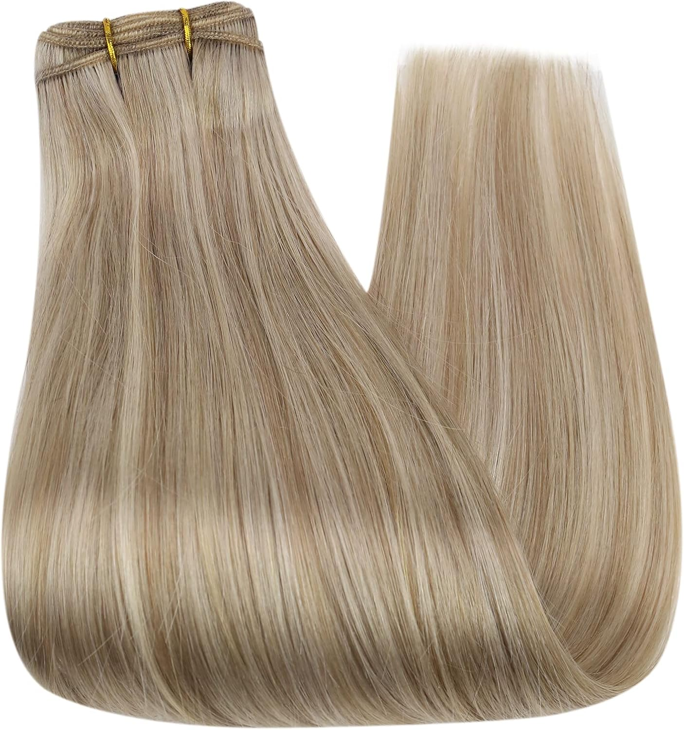 Full Shine Blonde Sew in Hair Extensions Real Human Hair Weft Hair Blonde Highlighted Remy Weft 105 Grams Sew in Straight Hair Bundles 16/22 Golden Blonde Mix Medium Blonde Thick 16 Inch