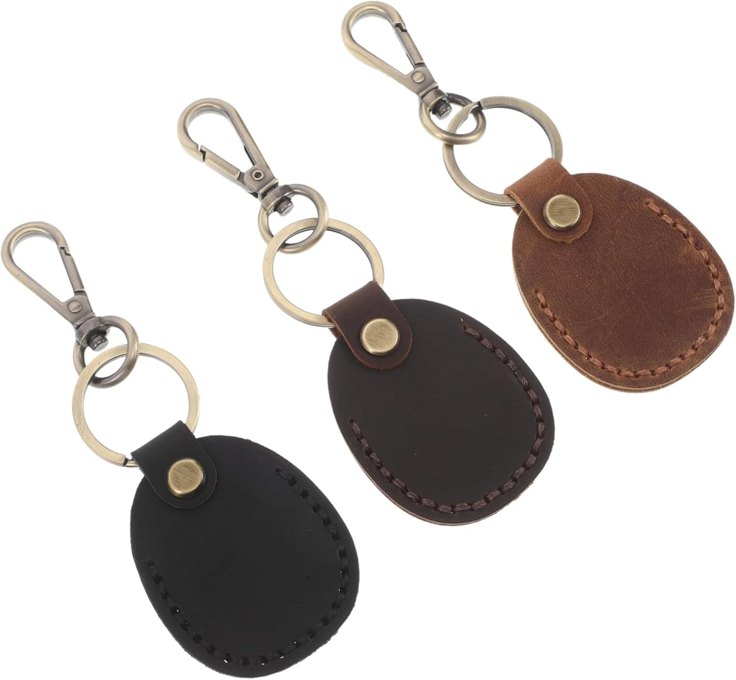 Luxshiny 3Pcs Retro Pu Card Holder Keychain Set, Handmade Leather Protector Key Fob Case Storage Pouch for Women, Small Access Tag Sleeve for Office and Community Use image number 6