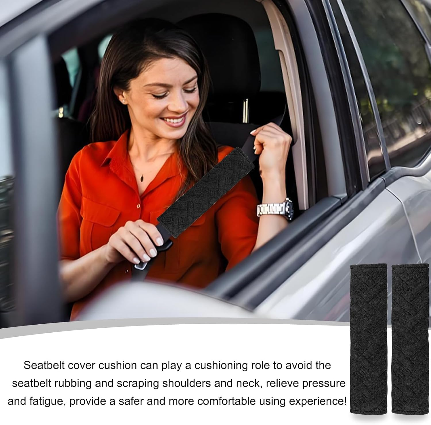 Universal 2-Pack Car Seat Belt Covers - Soft Shoulder Strap Pads for Comfortable Driving, Adjustable Breathable Harness Pad Protector - Car Interior Accessories(Black)