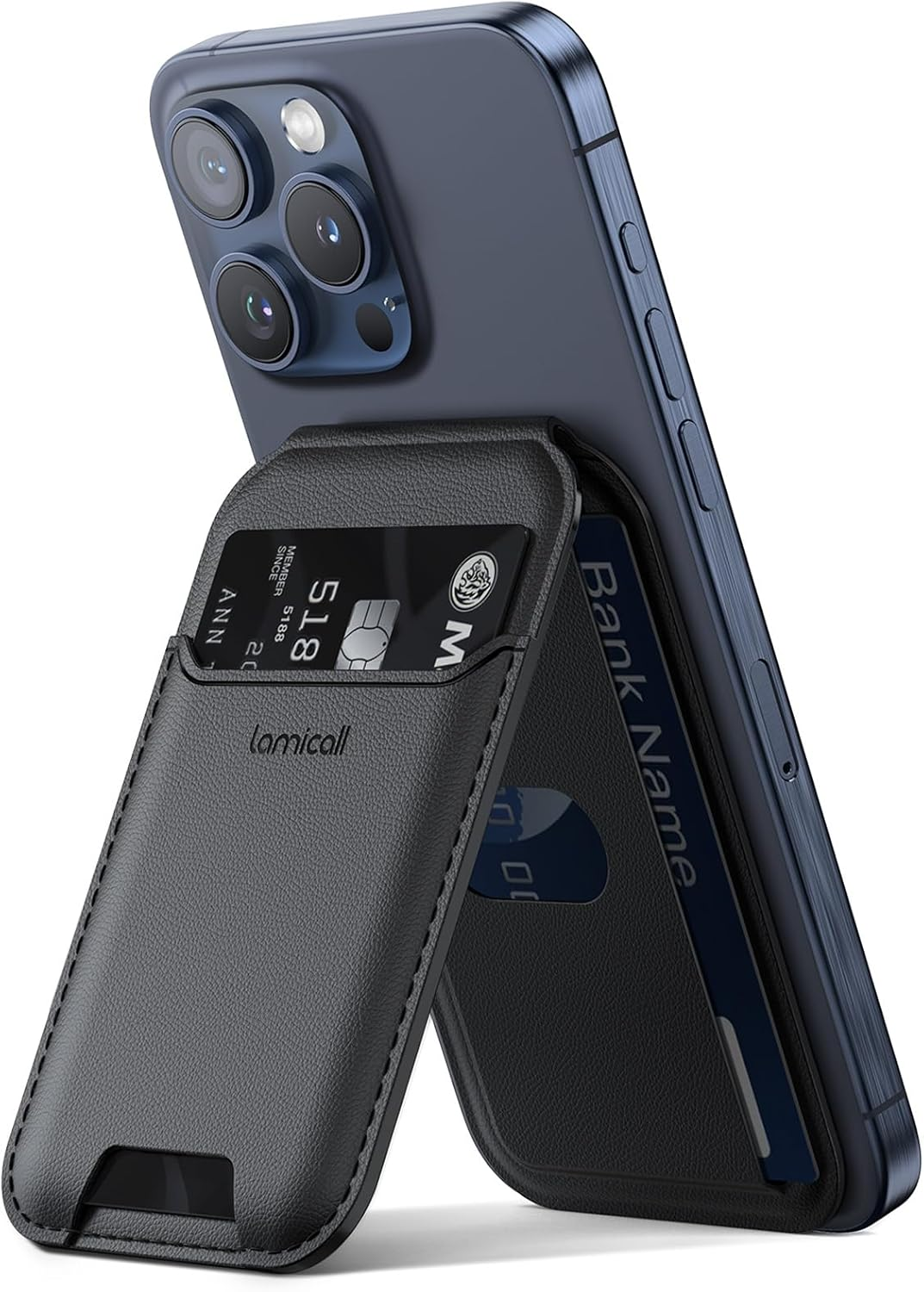 65G Lightweight for Mag Safe Wallet Stand - Upgraded Slim Phone 3 Cards Holder, Adjustable Leather Apple Iphone Wallet Stand, Magnetic for Iphone 16/15/14/13/12, Not for Mini, Mag Safe Accessories image number 5