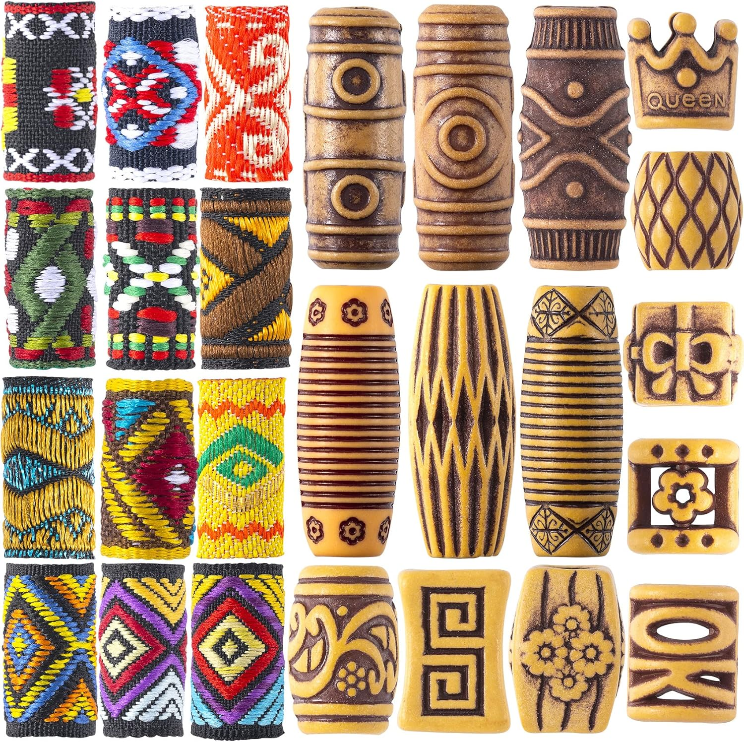 HINZIC 54 PCS Hair Jewelry Braids Fabric Dreadlock Beads Vintage Locks Hair Clips African Beads Simulation Wood Dreadlock Accessories for Halloween Costume Christmas Women Reggae of Men image number 2