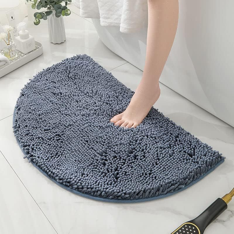 Half round Microfiber Chenille Non-Slip Bathroom Bath Rug Super Absorbent Quick Drying Shower Mat Soft Shaggy Bathtub Rugs Machine Washable Semi Circle Floor Decor Mat (Dark Gray, 50-80Cm)