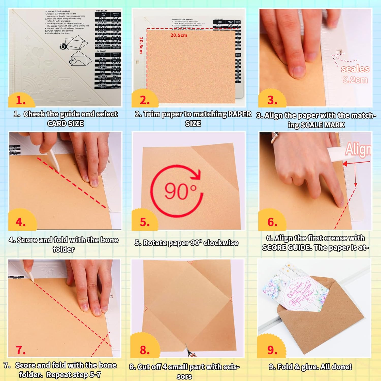 Scoring Board, Envelope Maker, Envelope Punch Board, Scoring Tool, Small Score Board for Paper Crafts, Multi-Purpose Scoring Board for Card Making, Mini Envelope Making and Gift Box Making image number 3