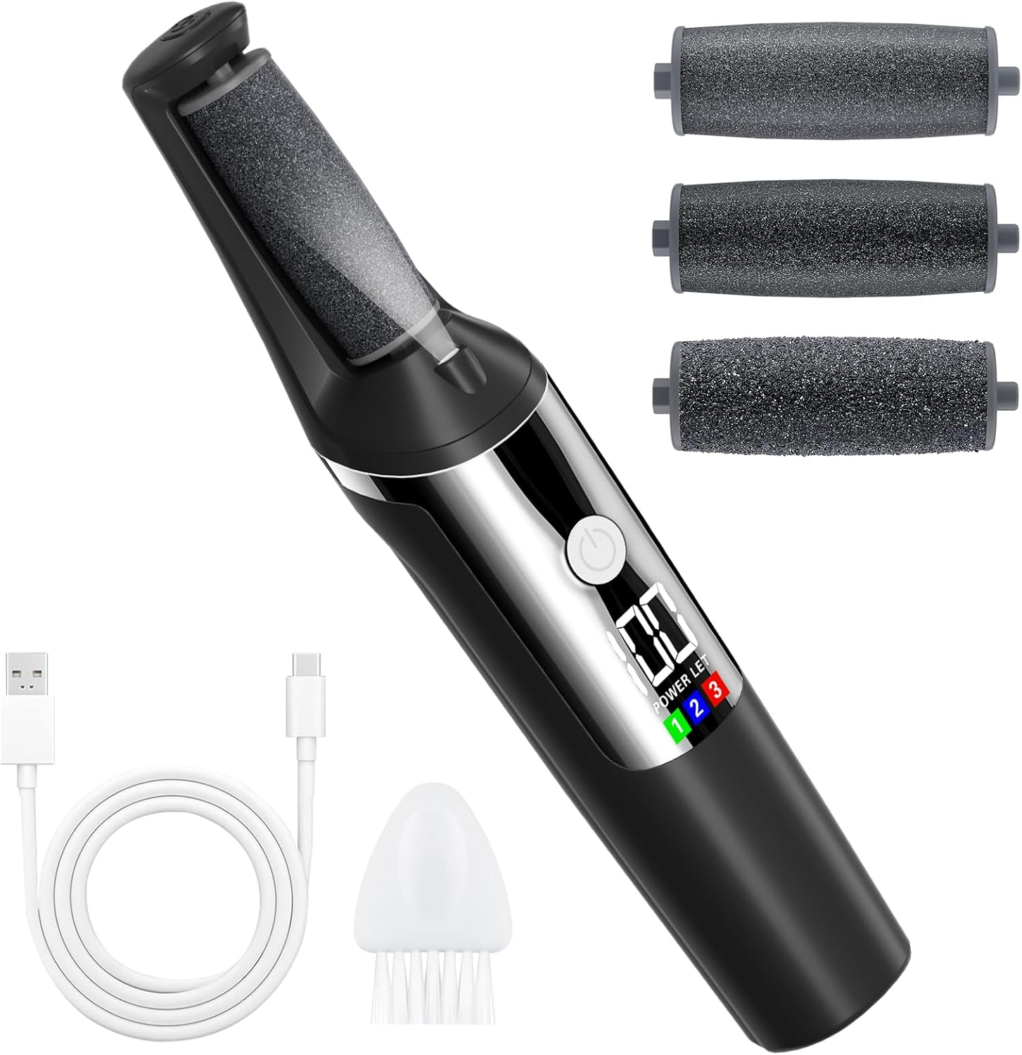 Electric Foot Callus Remover, Smooth Pedicure Wand Feet Rechargeable, Electric Foot File Pedicure Tool with 3 Rollers, 3 Speeds for Dry Cracked Heels, Hard Skin, Calluses, Dead Skin (Black)