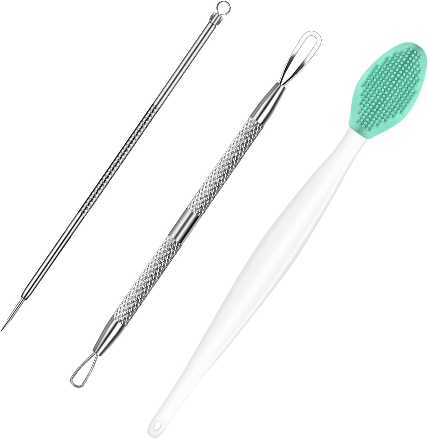 MUIIGOOD 3Pcs Blackhead Remover Pimple Popper Tool Kit Pimple Extractor Acne Treatment Surgical Grade Blackhead Comedone Removal Popper Tool Cleaning Brush for Face Nose Lips