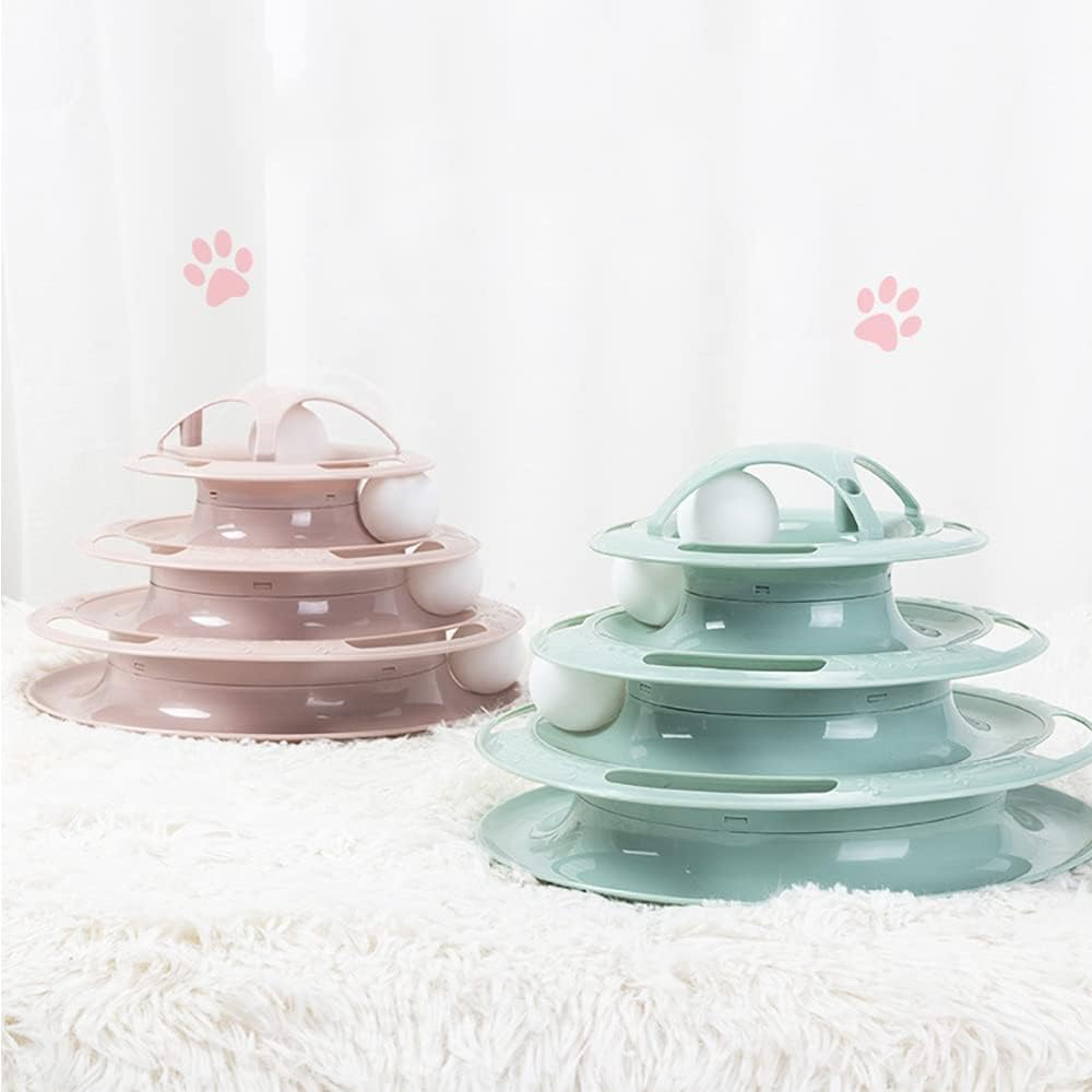 Funny Cat Toy Plastic Tower Interactive Track Ball Playing Game 3Levels Pet Toys Pink image number 2
