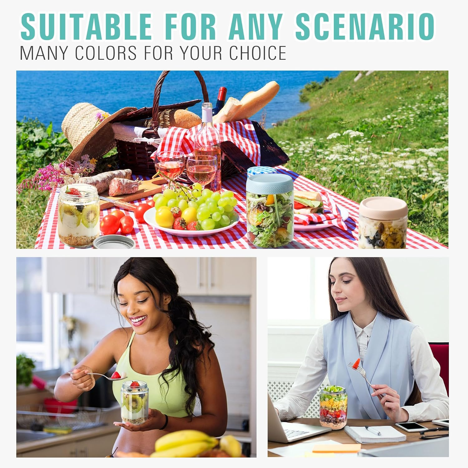 6 Pack Overnight Oats Jars with Airtight Lids, 16Oz(480Ml) Wide Mouth Mason Jars, Leak Proof Clear Glass with Lid, Glass Container Food Storage for Fruit Salad Cereal Snacks Spice image number 2