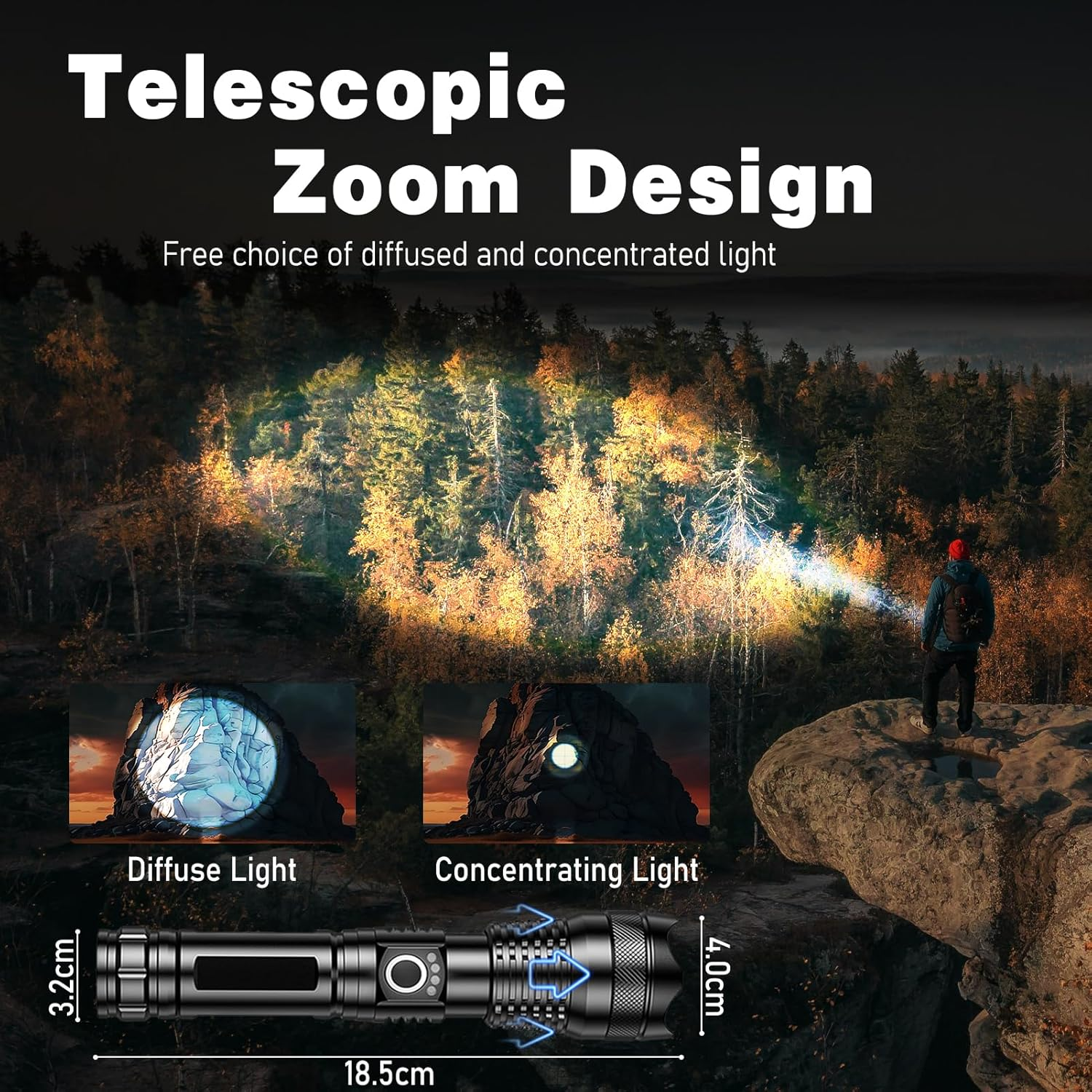 CARPESUN LED Torch Extremely Bright Zoomable, 5500 Mah Rechargeable Battery, 1500 Lumen and 300 M Range with 5 Modes, for Camping, Hiking, Emergencies image number 2