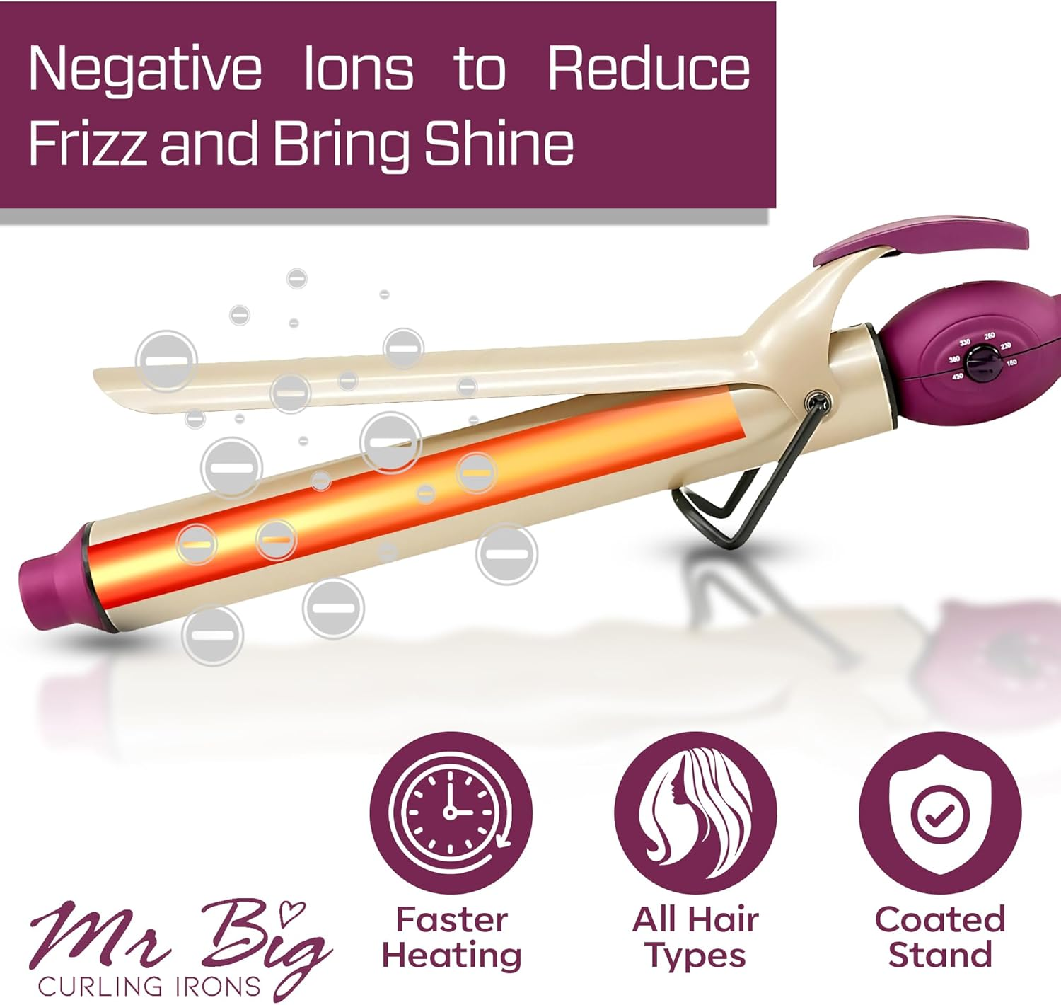 Mr Big Extra Long Curling Iron 1.25 Inch &ndash; 9.5-Inch Barrel for Long Hair, Ceramic Wand for Beach Waves & Curls, Adjustable Heat, Frizz-Free Professional Hair Styling Tool image number 2