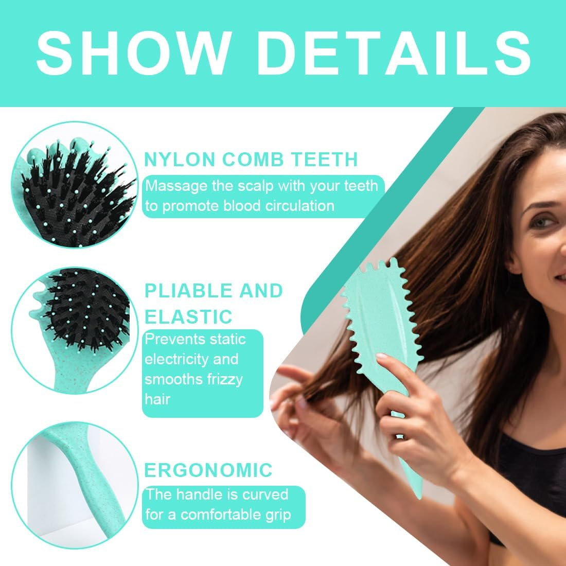 Tomedeks 1 X Brush Curl, Curl Defining Brush, Boar Bristle Hair Styling Brush for Detangling, Shaping, Curly Hair Brush for Women and Men (Green) image number 1