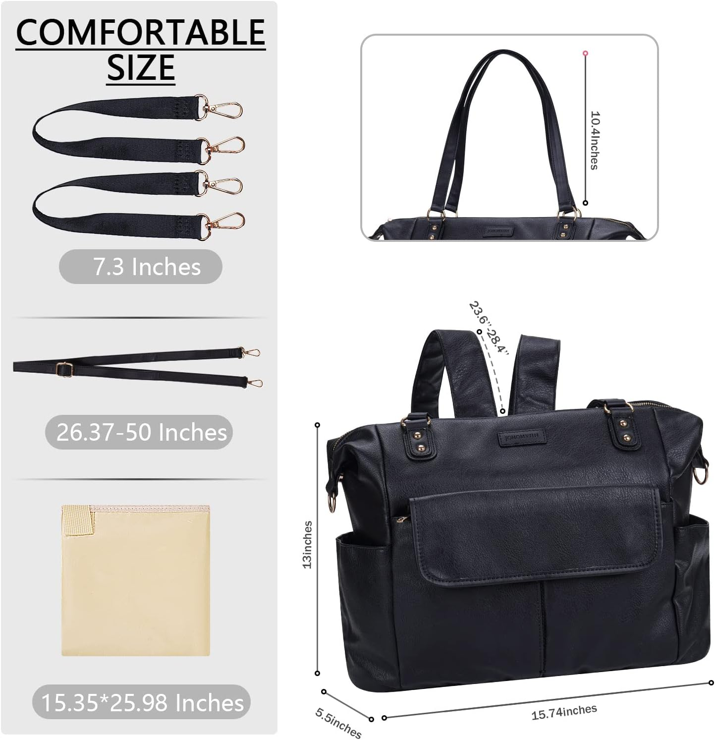 Diaper Bag Tote Johomviin Fashion Leather Diaper Bag Backpack with 13 Pockets for Mom Dad, Large Travel Baby Bag Purse for Boys Girls with 3 Insulated Pockets, Changing Station - Black image number 2