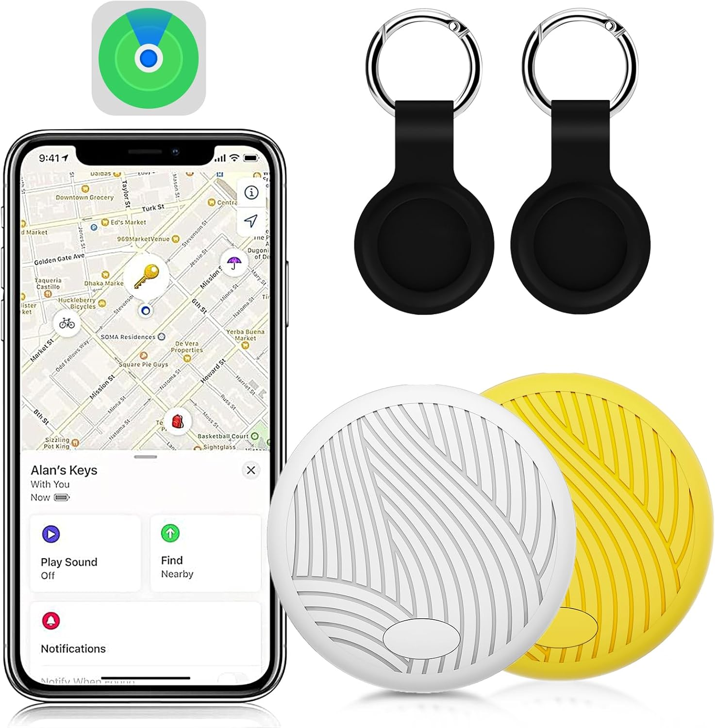 ICOO Smart Tracker,Working with Apple Find My（Ios Only.Ip67 Waterproof Perfect for Locating Keys, Luggage, Backpacks, and Pets. with Replaceable Batteries, Loud Beeps,And Worldwide Tracking 2-Packs