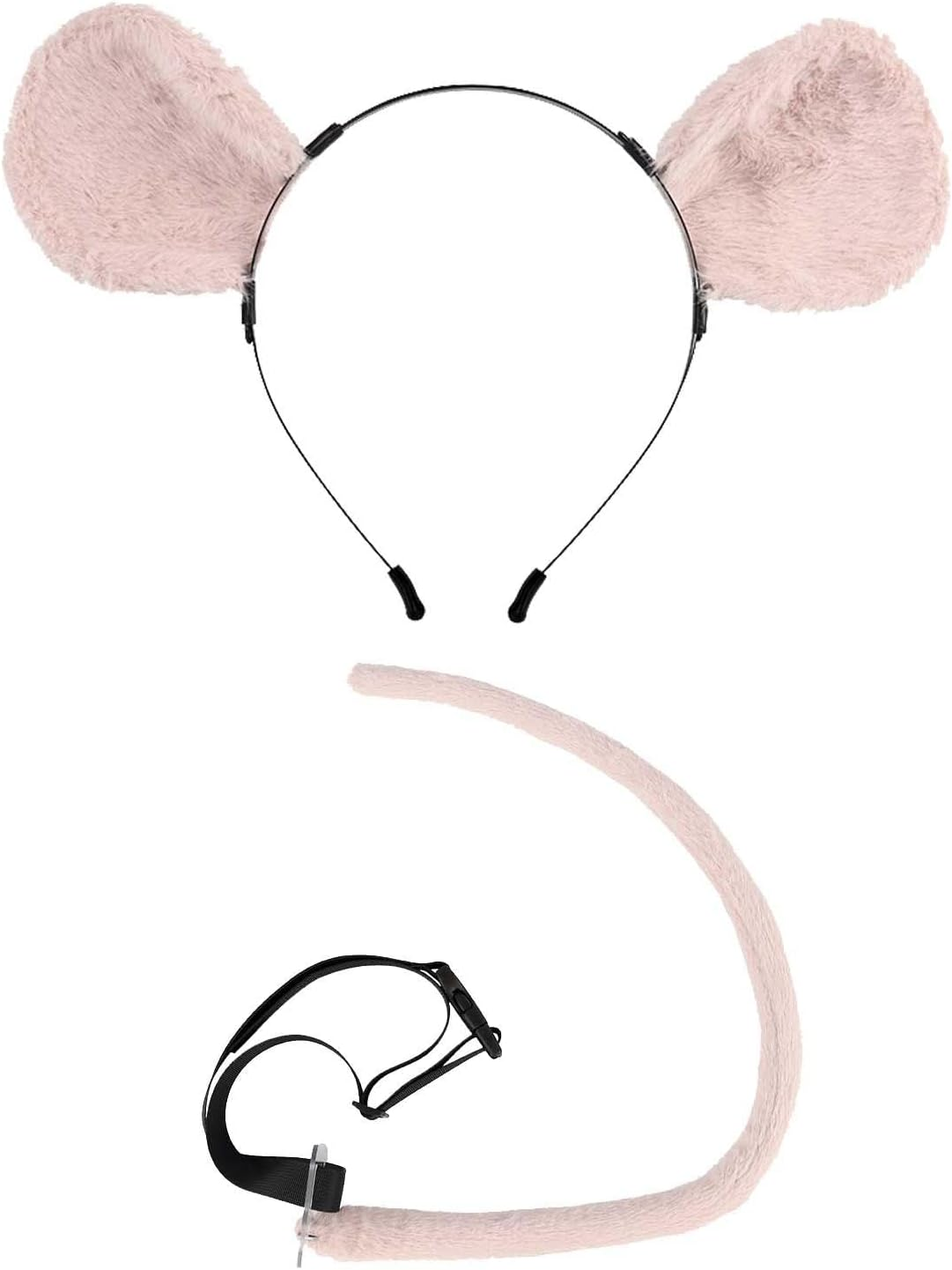 2 Pieces Mice Costume Set Mice Ears Headband and Tail Party Decoration Plush Hair Hoop Headwear Hair Accessories for Role Play Masquerade, Pink image number 1