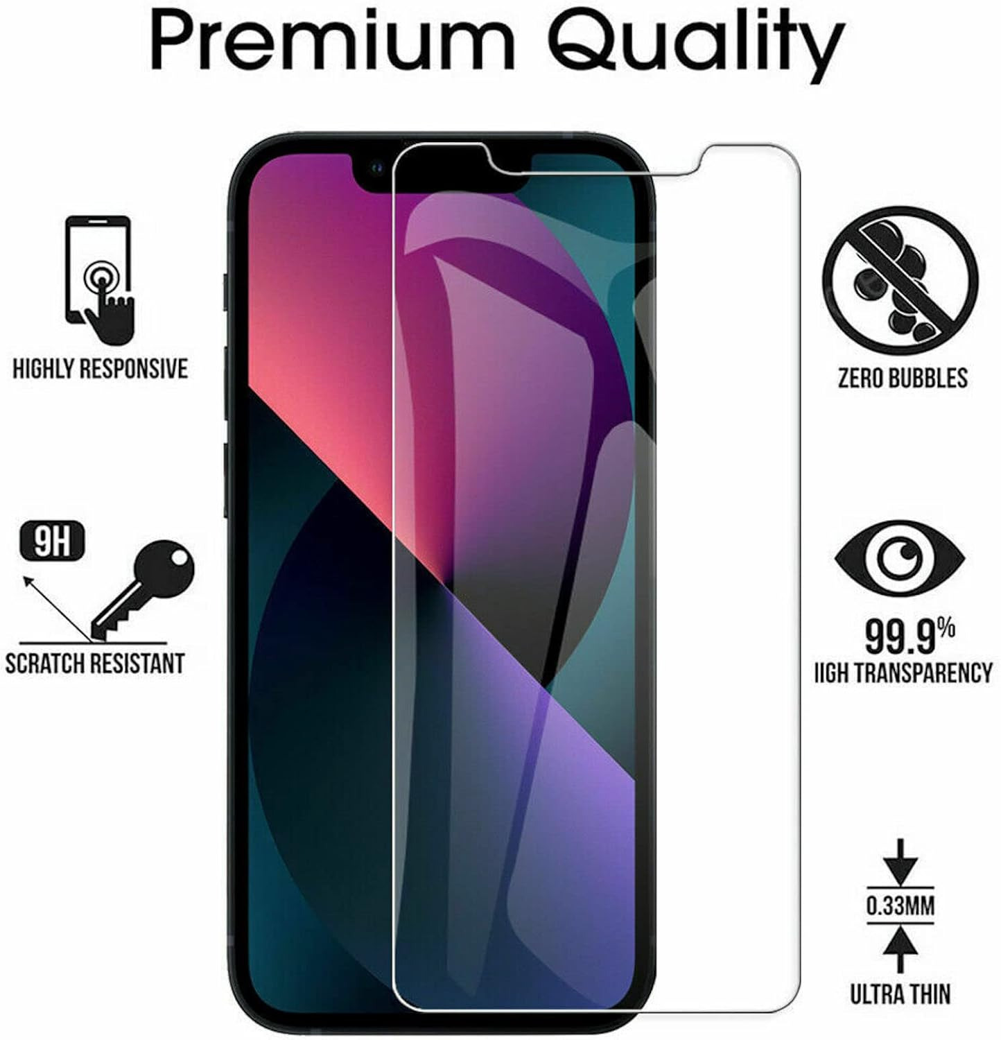 9H Tempered Glass Screen Protector Guard for Apple Iphone 13 Mini Front image number 4