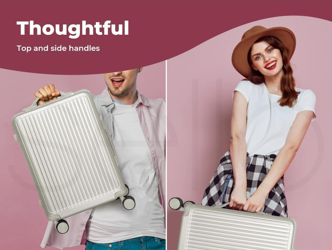 Slimbridge 4Pcs Luggage Set 14"+20"+24"+28" Suitcase Trolley, Travel Carry on Packing Luggage with Built-In Lock, Hard Shell Wheels Spinner Luggages Suitcases, White image number 3