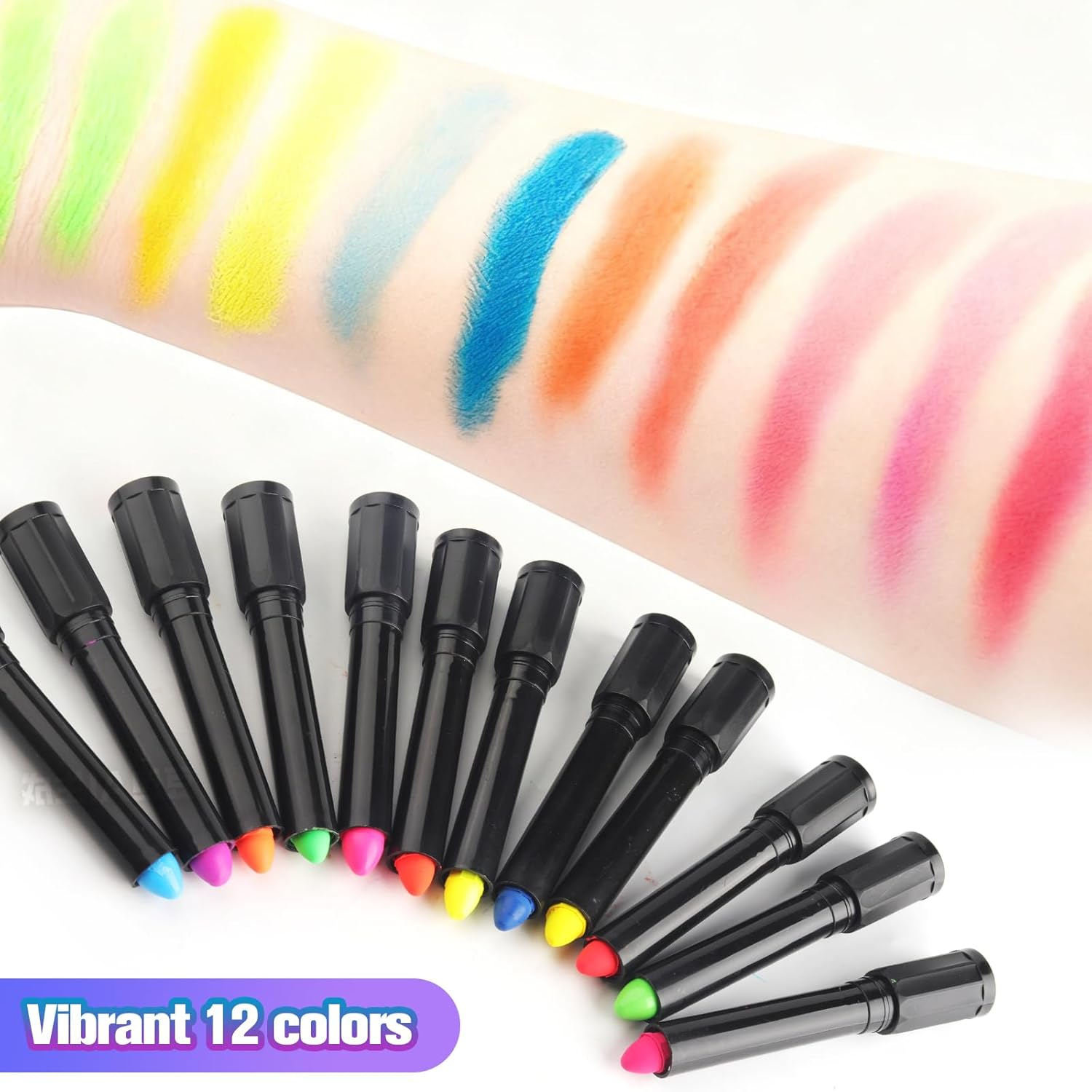 12 Color Glow Face Paint， Glow in the Dark Body Painting Kit under UV and Black Light Makeup Non-Toxic for Halloween Masquerades Easter Festivals Party Supplies image number 4