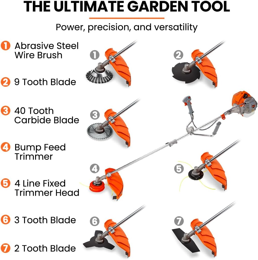 MTM 62Cc 7In1 Brush Cutter Garden Multi-Tool, Pole Hedge & Line Trimmer, Bullhorn Handle, 12"" Tree Trimming Pruning image number 2