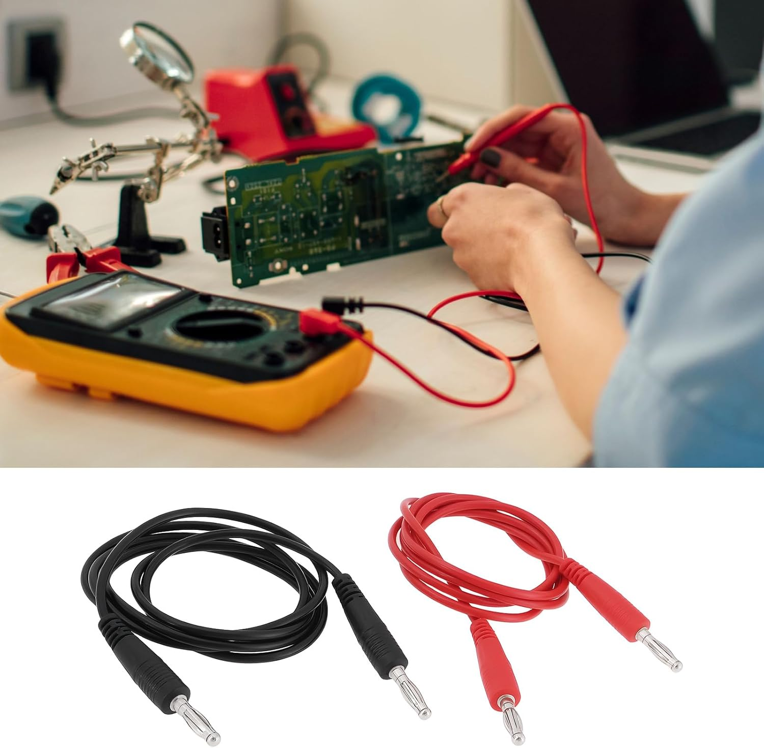 YINETTECH 4Pcs 1000V Dual 4Mm Banana Plug Multimeter Test Lead for Electrical Laboratory Electrical Testing Work (1M) image number 2