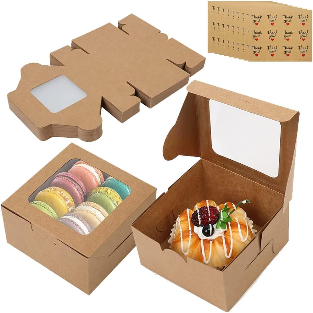Idopick 30Pcs White Bakery Boxes with Window, 6 X 6 X 3 Inches, Extra Thick Small Cookie Boxes for Cookie, Macarons, Mini Treat Boxes for Holidays, Parties, Birthday Gift Giving (White)