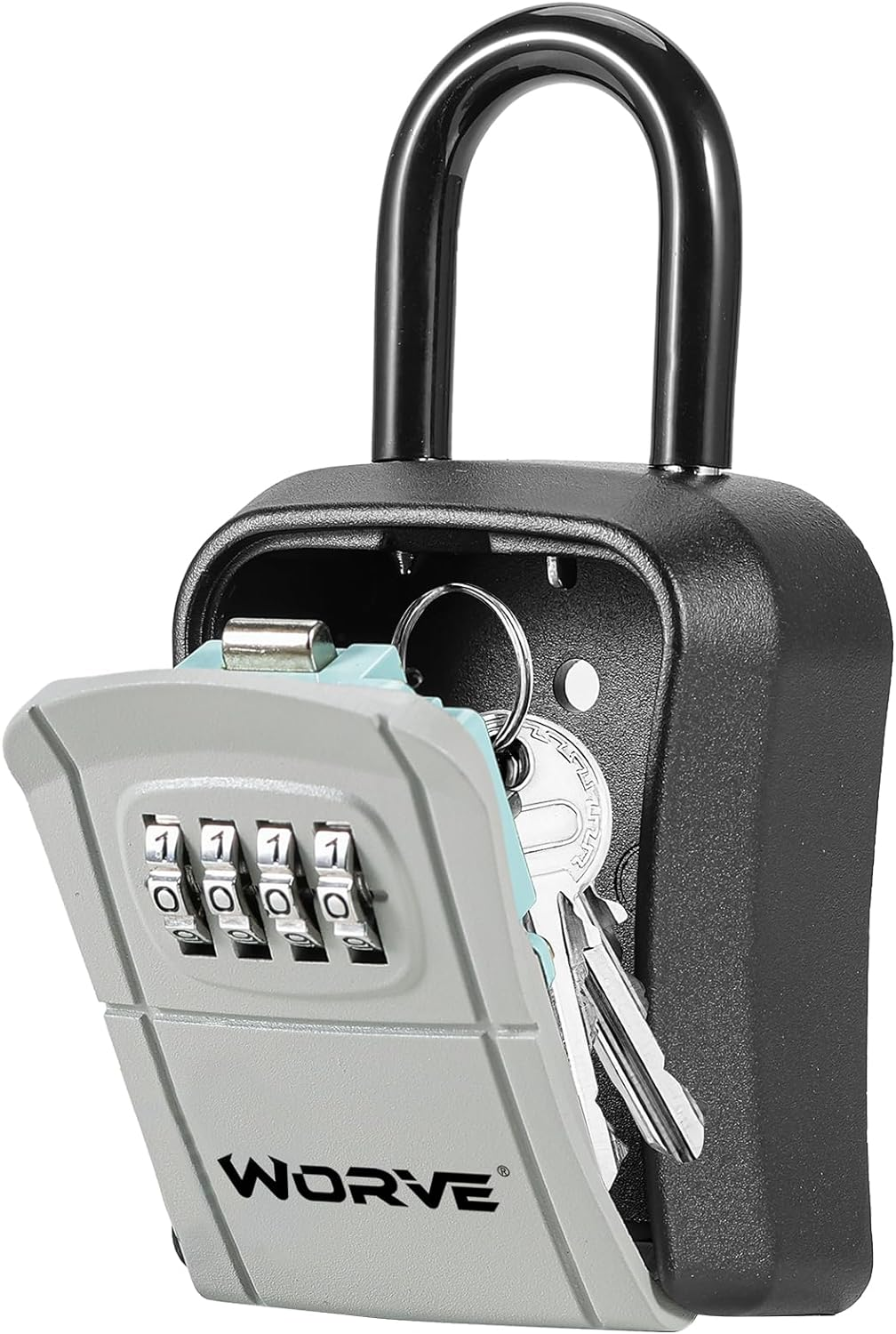 Worve Key Lock Box,Lock Box for House Key, 4-Digit Combination Security Lockbox, Portable Wall Mounted Storage Lock Box for Home, Office, Apartment Spare Key Storage (1 Pack, Black) image number 4