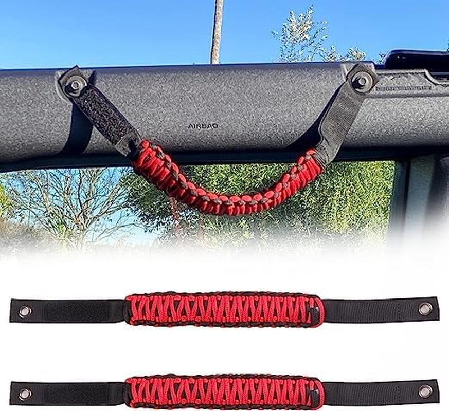 4 PCS Ford Bronco Grab Handles, 4 Pack Automotive Paracord Roll Bar Grab Handles for 2021 2022 2023 2024 2/4 Door Bronco Handles (Red) image number 2