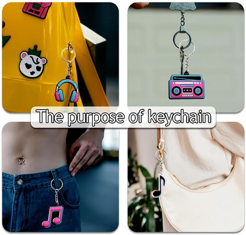 Music Party Favors Keychains for Adult Music Lovers Birthday Gifts for Musicians Gift Keychain for Women Men Music Lover Music Note Charm for Backpack Bag Charms for Handbags Musical Keyring 4 Pcs image number 2