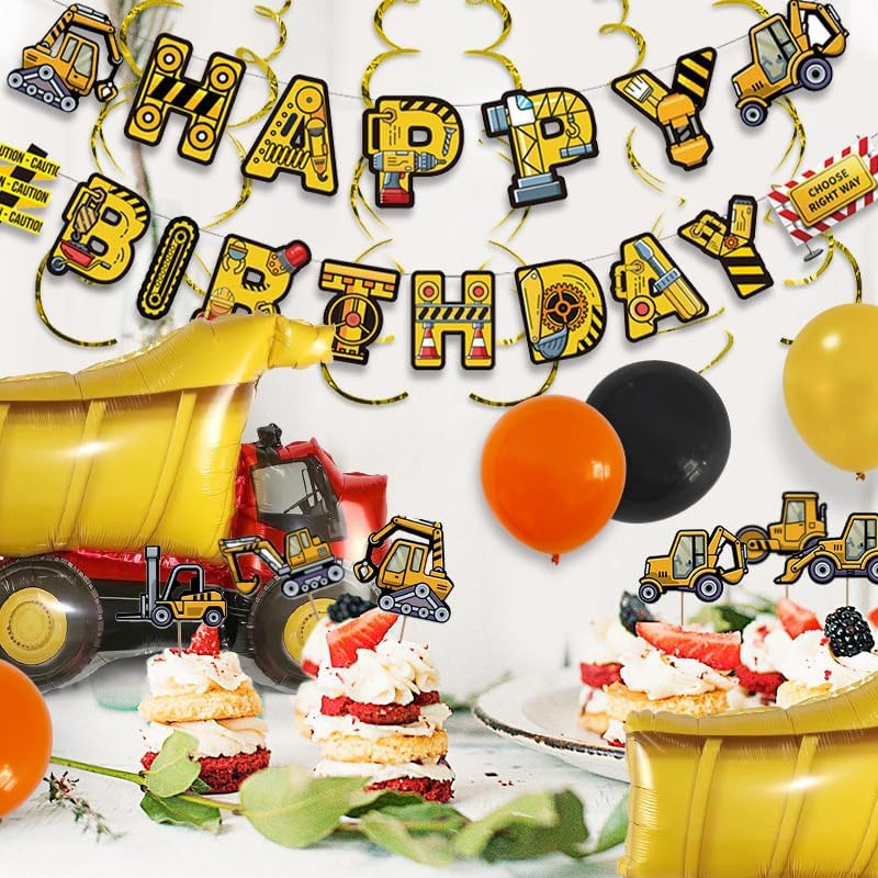 Engineering Vehicle Theme Birthday Party Decoration Balloon Set, Orange/Yellow/Black（52 PCS） image number 1