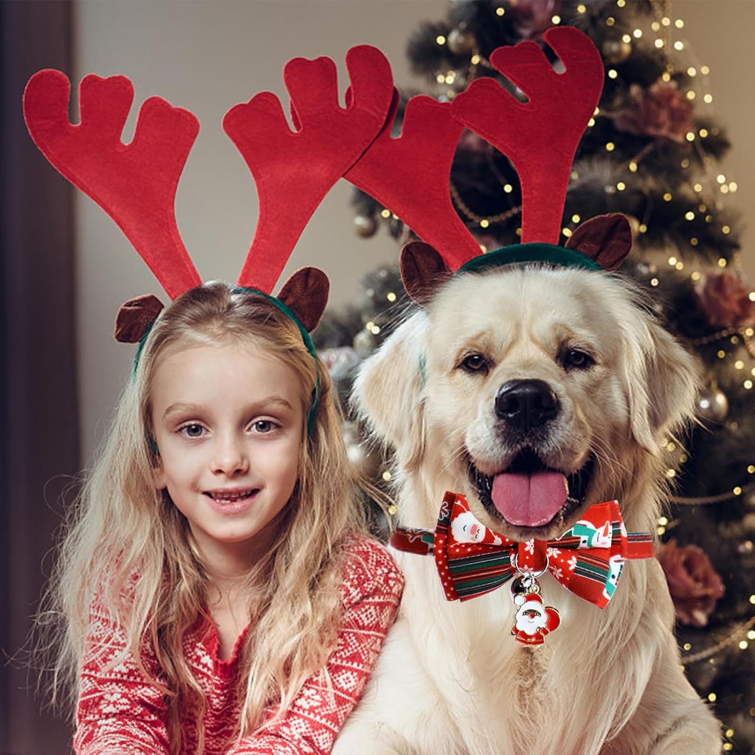 Christmas Dog Collar with Dog Bow Tie Removable Dog Collar Adjustable Dog Collar Christmas Cat Collar with Safety Clasp for Cats and Kittens (Red) image number 4