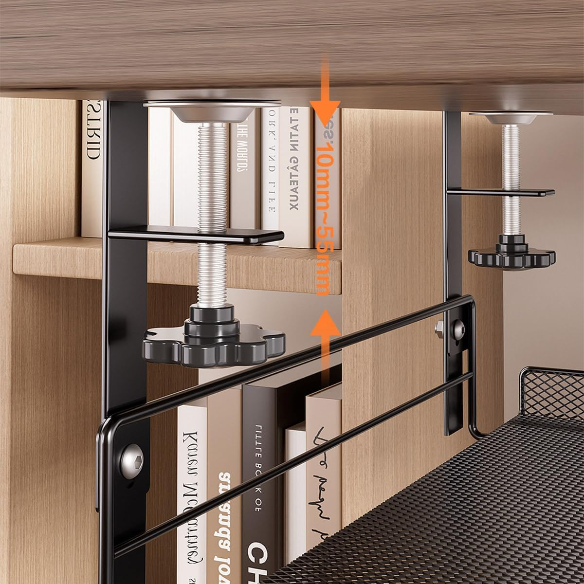 AIMALL Adjustable under Desk Storage Shelf, Non-Perforated Wire Management Rack, 14.4X7.9 Inches, White Mesh, Ideal for Cable & Accessory Organization image number 2