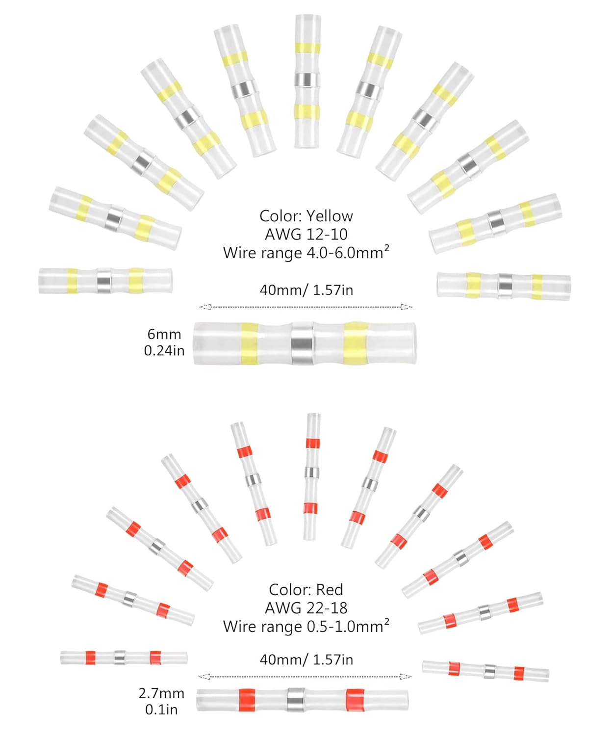 RINGSUN 100Pcs Electrical Connectors, Heat Shrink Butt Connectors, Solder Seal Wire Connectors, Waterproof Solder Seal Heat Shrink Wire Terminal Connectors Kit image number 5