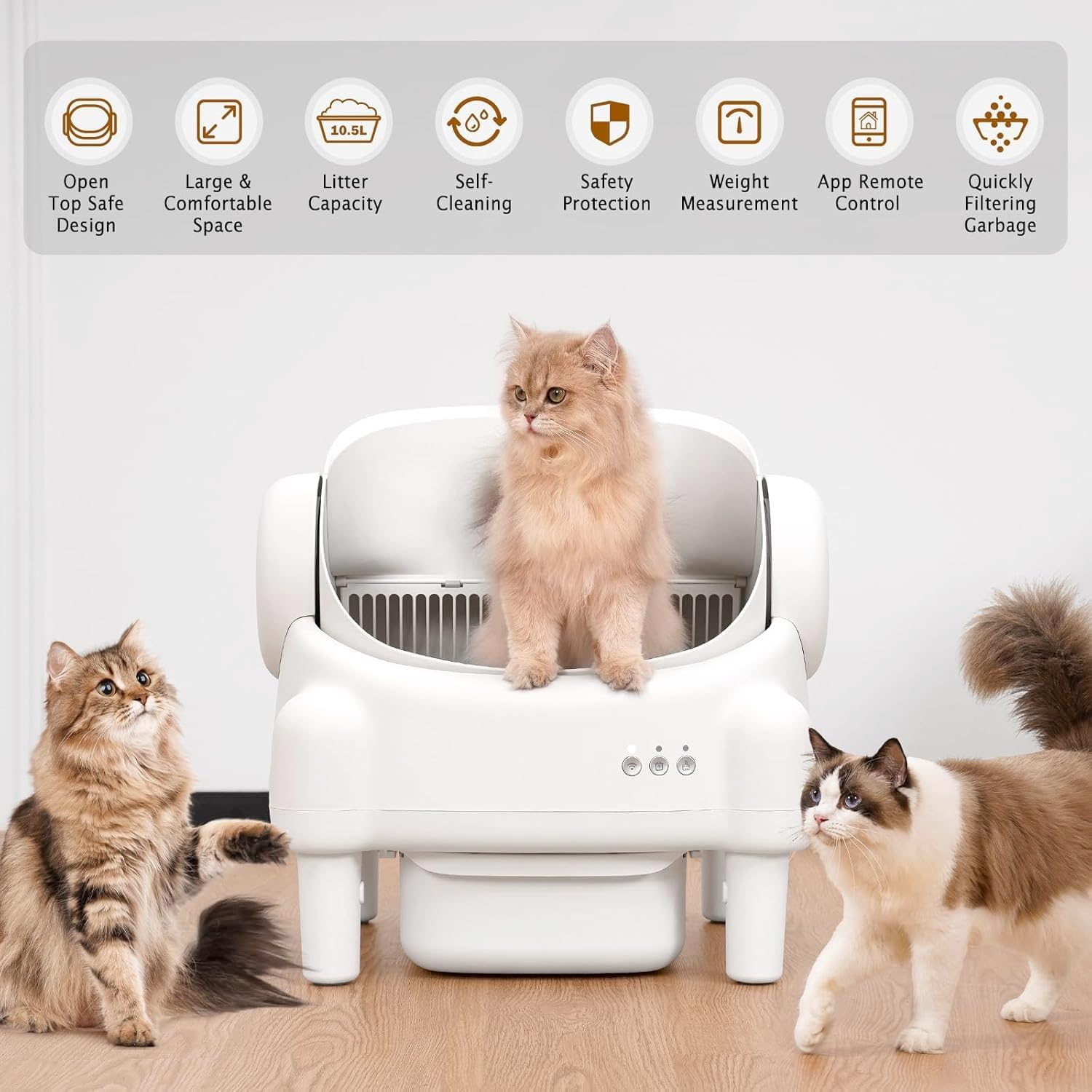 Automatic Cat Litter Box Open Top Design Self Cleaning Cat Litter Box for Multiple Cats with App Control Safety Protection and 11L Large Waste Bin with Trash Bags