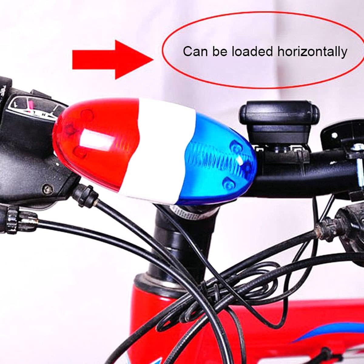 Bicycle Police Siren Bike LED Light Electric Horn Bicycle Police Sound Light 4 Sounds Melody Bicycle Power Horn Siren Bell 6-LED Blue and Red Bicycle Safety Light image number 5