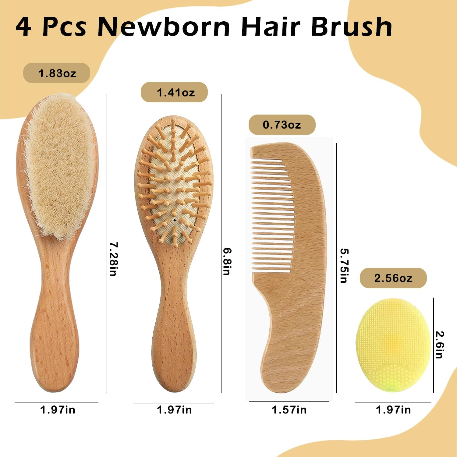 Baby Hair Brush and Comb Set, 4 Pcs Newborn Brushes with Soft Bristle, Natural Goat Hair and Wooden Cradle Cap Comb for Newborns & Toddlers, Newborn Baby Essentials, Perfect Registry Gift image number 6