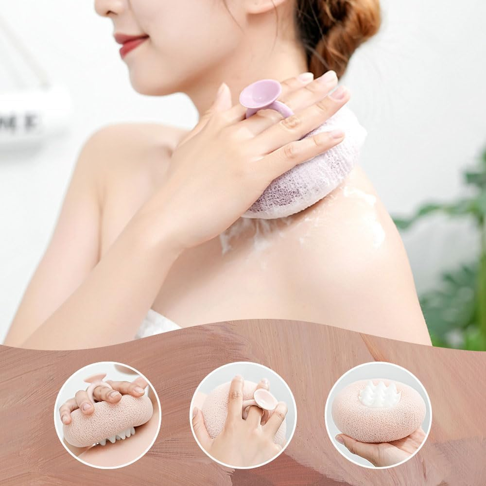 Bathtub Spongebath Ball with Suction Cup, Super Soft Exfoliating Bath Sponge for Shower & Bathtub &ndash; 2-In-1 Shower Puff for Women & Men (Pink+Light Green) image number 5