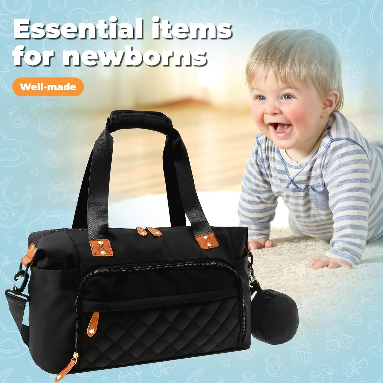 Oxford Cloth Baby Changing Bag, Large Capacity Nappy Tote Bag with Removable Shoulder Strap Easy Access Diaper Handbag, Nappy Changing Pockets, Multi-Functional Baby Bags for Camping image number 4