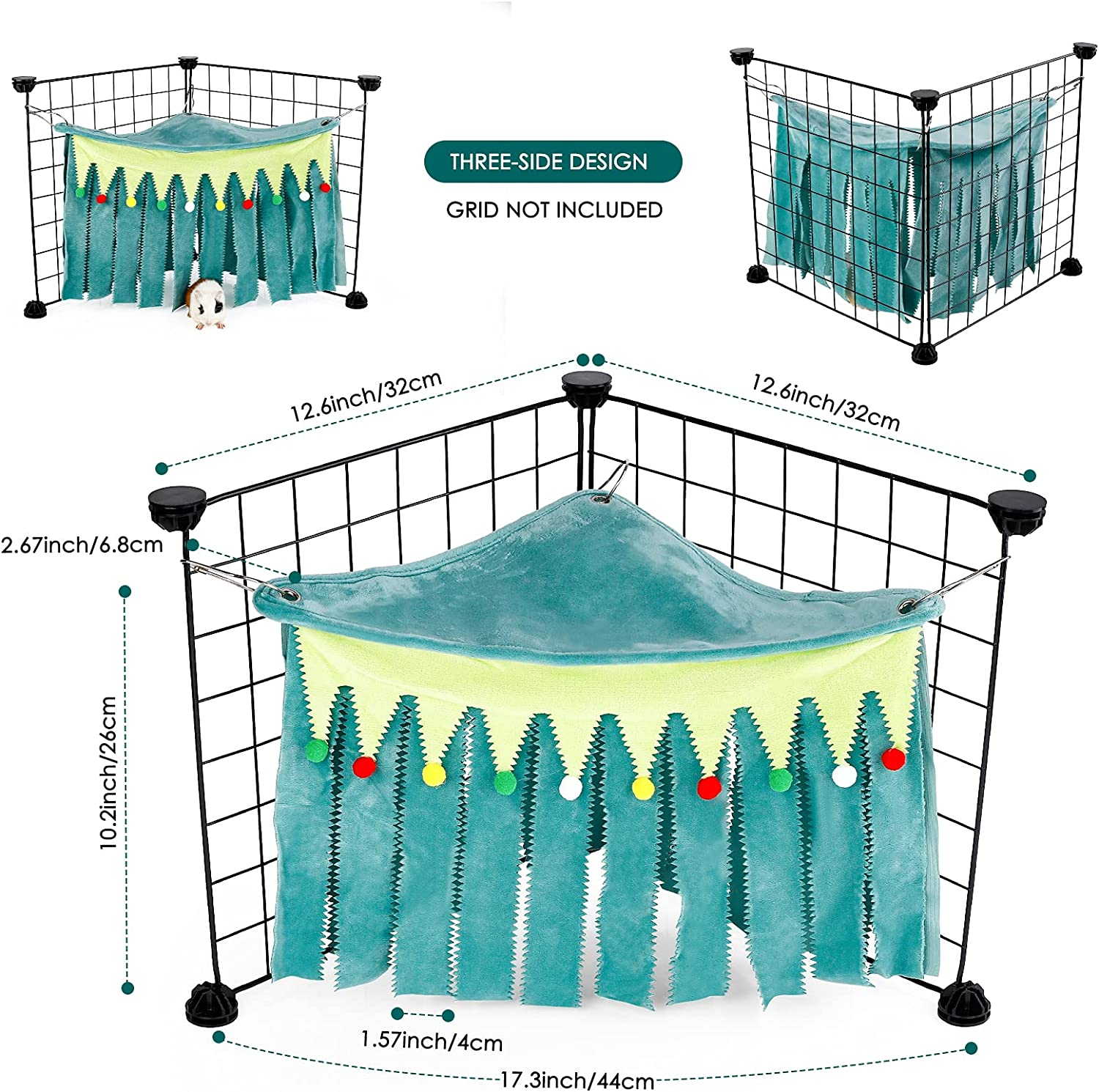 ONEJU Guinea Pig Hideout, Hideout for Guinea Pig, Guinea Pig Hideouts, Guinea Pig Cage Accessories for Guinea Pig, Bunny, Hamster, Chinchilla, Rabbit without Metal Fences - Green