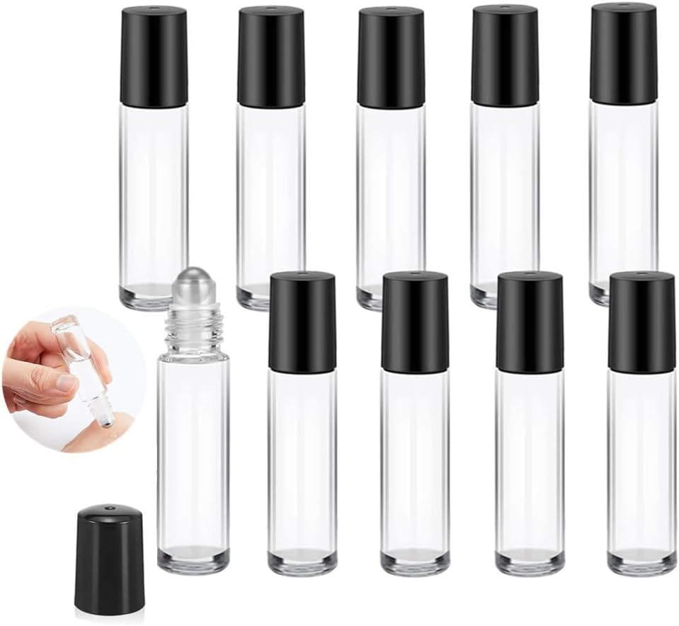 Essential Oil Roller Bottles, 10Pcs Clear Essential Oil Roller Bottles, 10 Ml Glass Roller Bottles with Stainless Steel Roller Balls, Leak Proof Roll Bottles for Aromatherapy & Facial Body Care image number 1