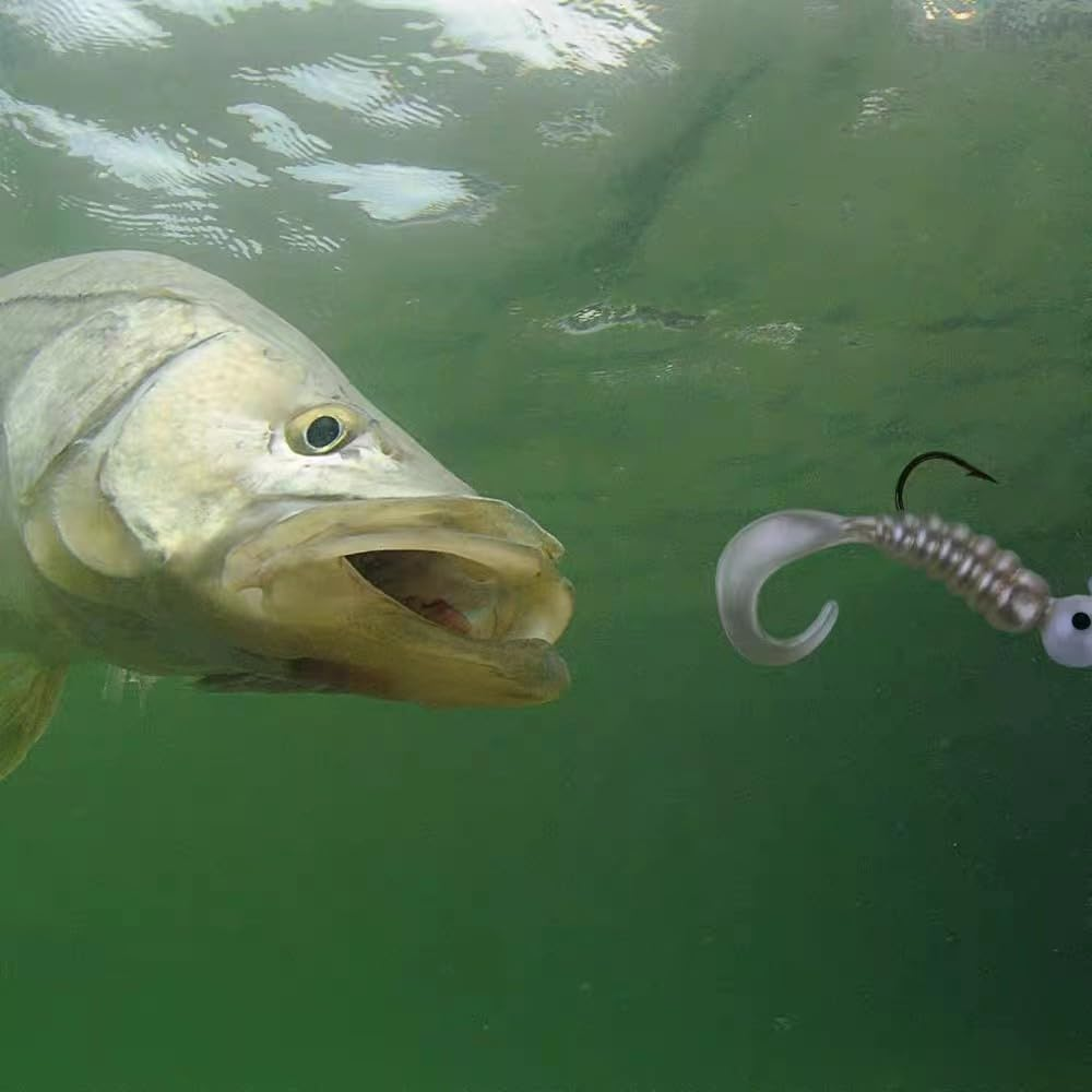 17Pcs Soft Fishing Lures Grub Worm Soft Fishing Baits with Jig Head Hooks Artificial Lures Fishing Supplies for Catfish Perch Pike image number 5