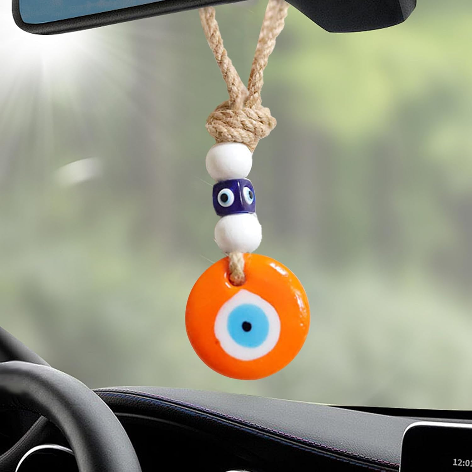Evil Eye Ornament, Car Evil Eye Charm Car Decoration, Rear View Car Ornament, Evil Eye Charm Car, Evil Eye Car Ornament for Car, Rear View, Window, Door, Balcony - Lightblue image number 4