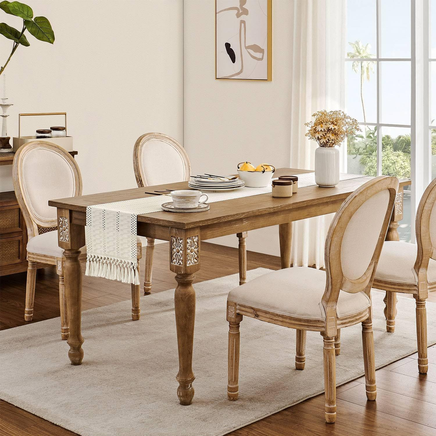 Heatunk Boho Macrame Style Table Runner - Ivory Woven Farmhouse Home Decor-Ivory(12*47 Inch) image number 1