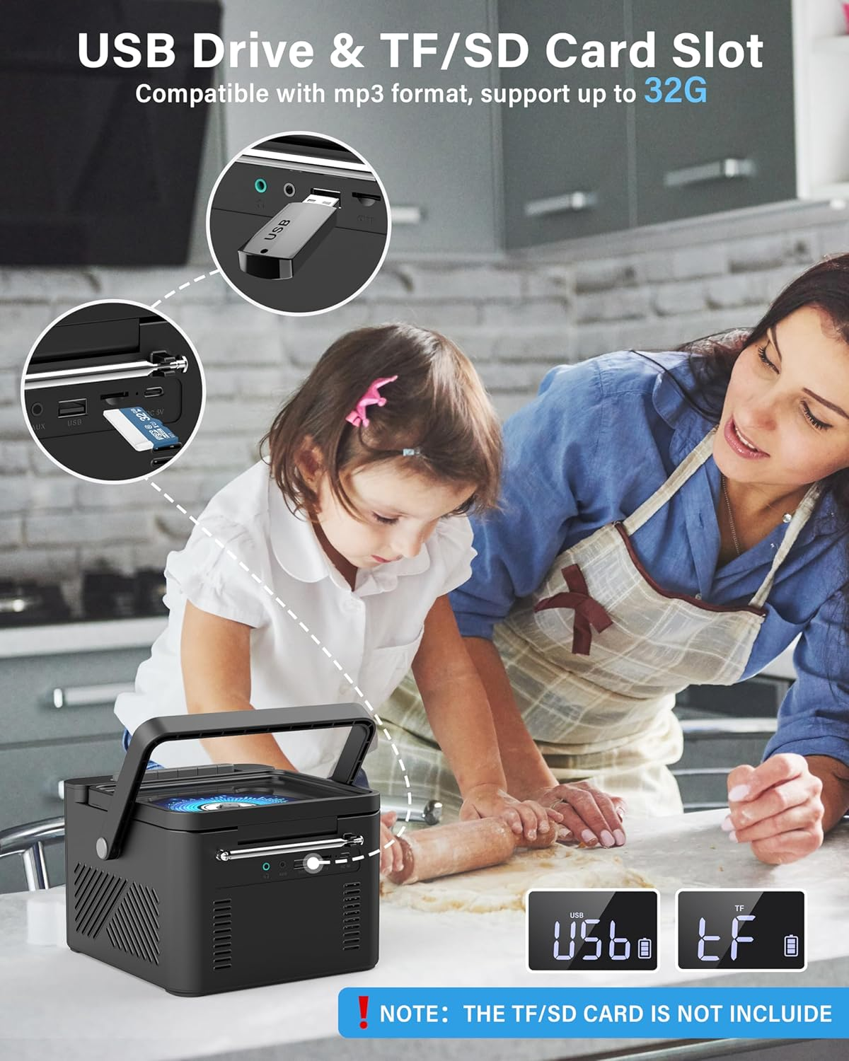 Boombox Cassette CD Player Bluetooth5.1 with 5000Mah Battery,5W Dual Stereo Speakers,Rechargeable CD Player with FM Radio,Remote Control,Tape Recording,3.5Mm Earphone Jack,Aux/Micro SD/USB for Home image number 6