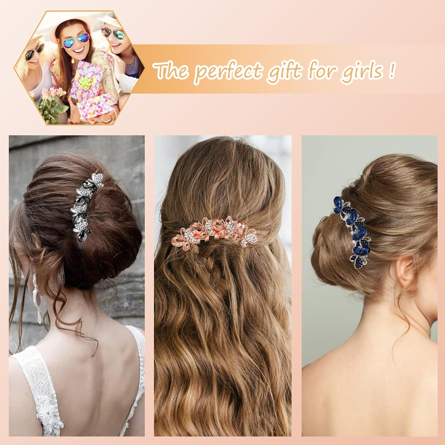 DHWEKU Rhinestone Hair Comb Hair Accessories Comb 3 Pieces Butterflies and Flowers Hair Comb with Rhinestones, 3 Colours Bridal Hair Accessories Hair Side Comb for Women and Girls image number 4