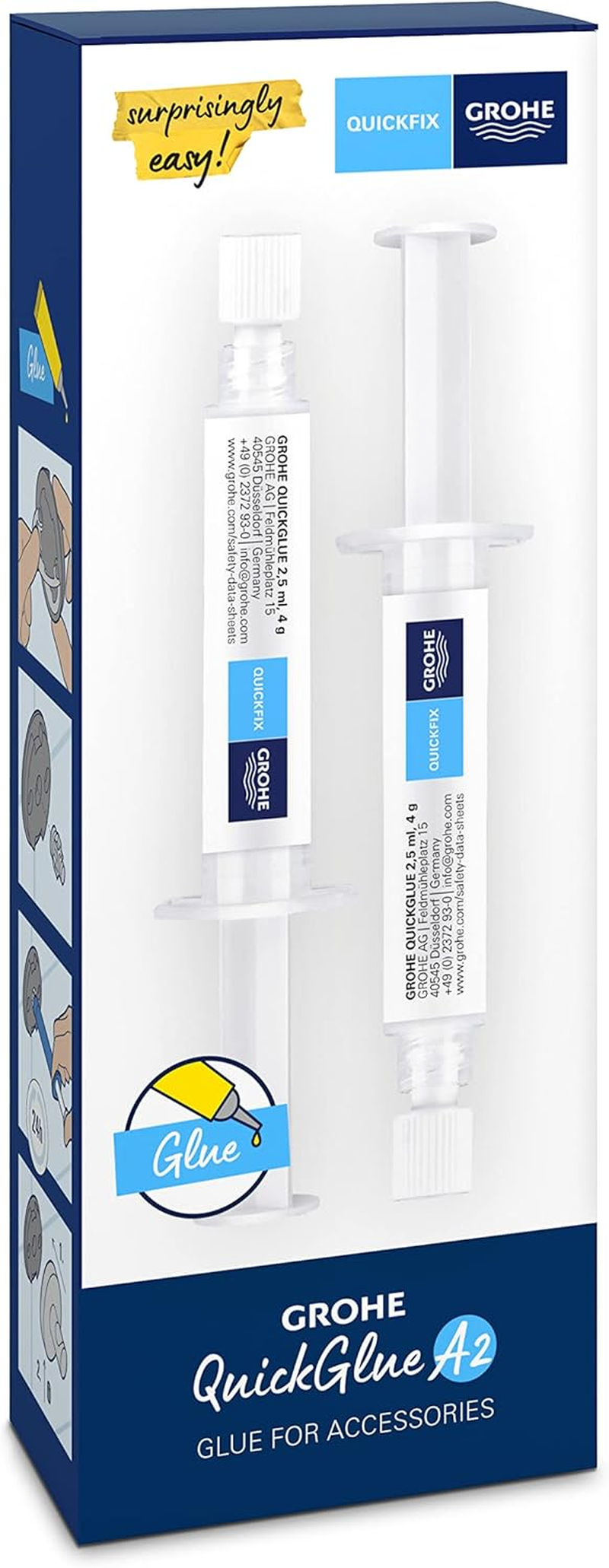 GROHE Adhesive 2 X Bathroom Accessories without Drilling (Suitable for Marble, Tiles, Glass, Plastic, Wood, Metal, Etc., Curing Time 24 Hours, Use 1 Glue per Attachment Point) 2 Pieces, 41128000 image number 4