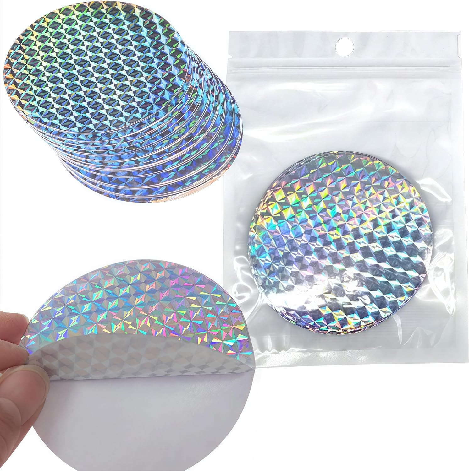 60 Pcs Reflective Window Tint Bird Deterrents,75 Mm Bird Film Bird Deterrent Spikes Reflective Discs,Anti-Collision Window Stickers,For outside Easy Install Weatherproof Garden Yard,Home Protection image number 1