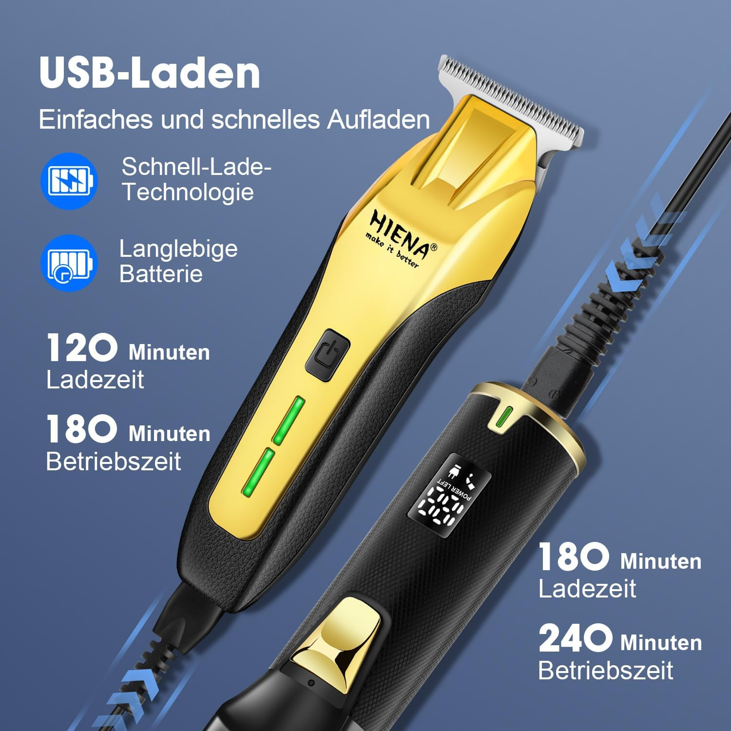 HIENA PRO Hair Trimmer Kit, Professional Hair Trimmer, Black Gold, Stainless Steel Blades, 1 Count