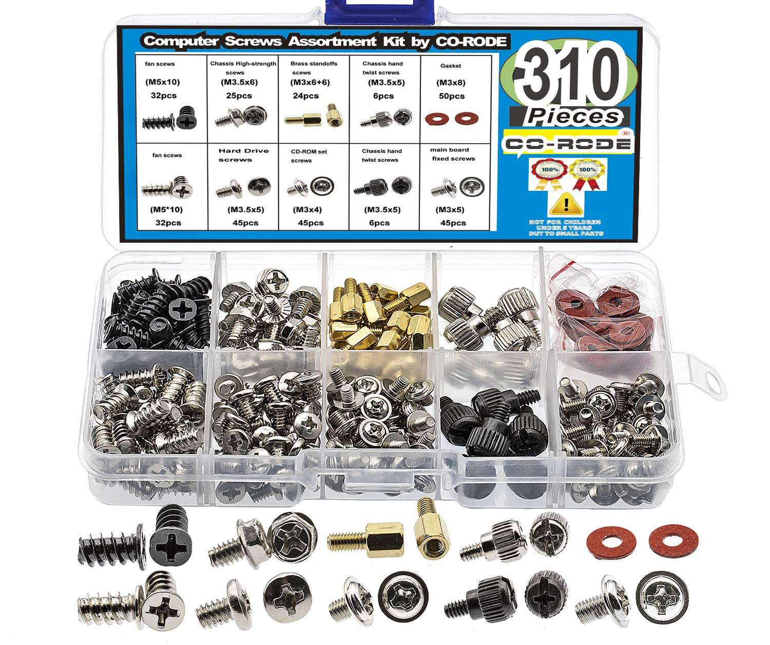 CO RODE 310Pcs PC Computer Screw Standoffs Assortment Kit for Hard Drive Computer Case Motherboard Fan Power Graphics image number 1