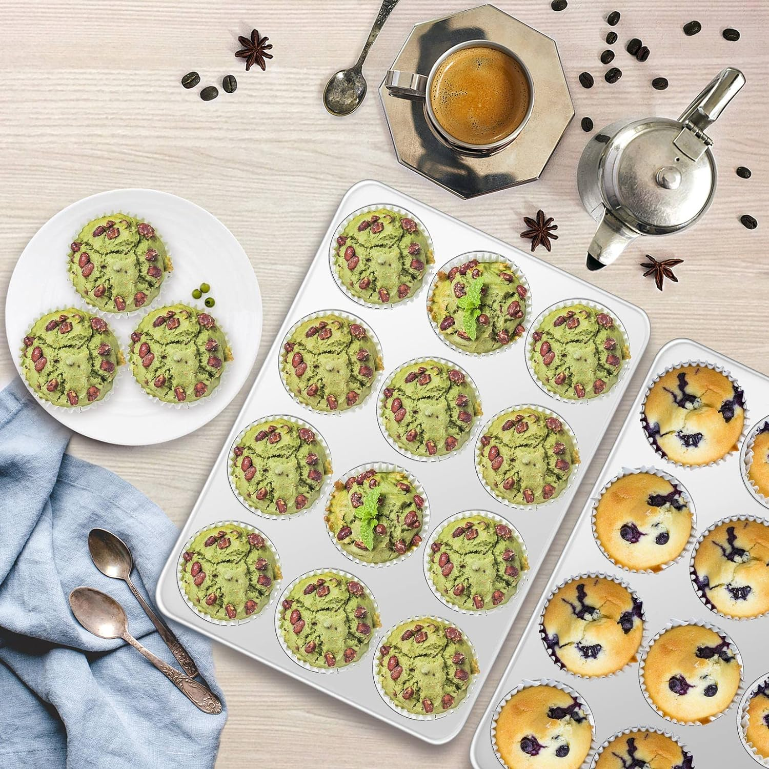 P&P Chef Muffin Pan Cupcake Baking Pan Set of 2, 12 Cups Muffin Tin Tray, Stainless Steel Muffin Pans for Baking Mini Cake Muffin Tart Quiche, Oven & Dishwasher Safe, Non-Toxic & Heavy-Duty image number 5