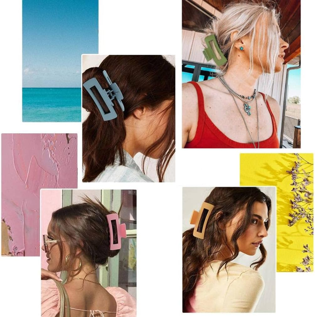 8PCS 4.1 Inch Summer Matte Hair Claw Clips & Flower Claw Clips, Square Large Claw Clips for Women Girls, Strong Hold Hair Accessories for Thick, Thin, Curly, Long and Fine Hair image number 4